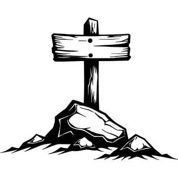 Old wooden sign fixed between stones vector