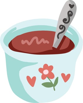 Bowl of jam with spoon, decorated with hearts and a flower vector