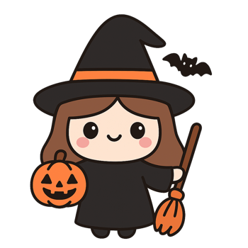 Cute Cartoon Witch Character Kawaii Halloween Printable png