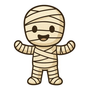 Cute Cartoon Mummy Character Kawaii Halloween Costume Printable Transparent Background png