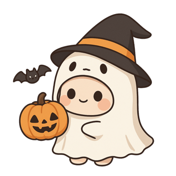 Cute Cartoon Witch Ghost Character Kawaii Halloween Costume Printable Transparent Background png