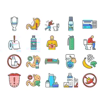 diarrhea causes icons set element pack vector