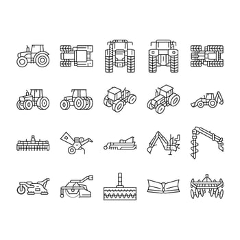tractor farming agriculture icons set design vector