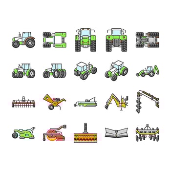 tractor farming agriculture icons set sign pack vector