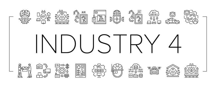 industry 4.0 automation robotics pack icons set item vector
