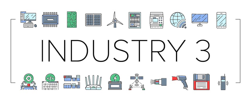 industry 3.0 cybernetics pack sensors icon set element vector