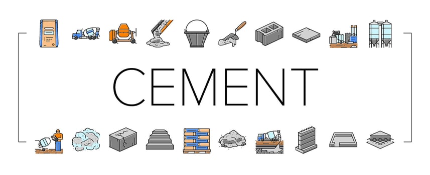 cement concrete construction icons set object vector