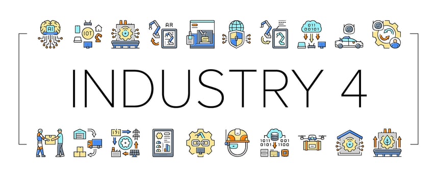 industry 4.0 automation pack robotics icons set element vector