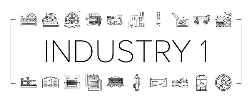 industry 1.0 industrialization icons set sign vector