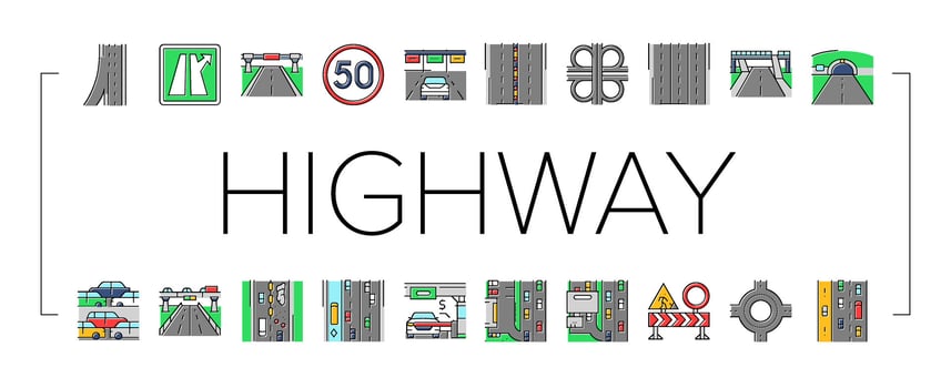highway road lane icons set vector