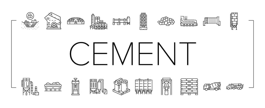cement production gypsum icons set vector