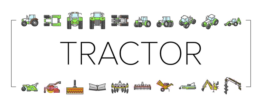 tractor farming agriculture icon set sign vector