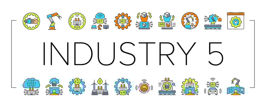 industry five automation icons set vector