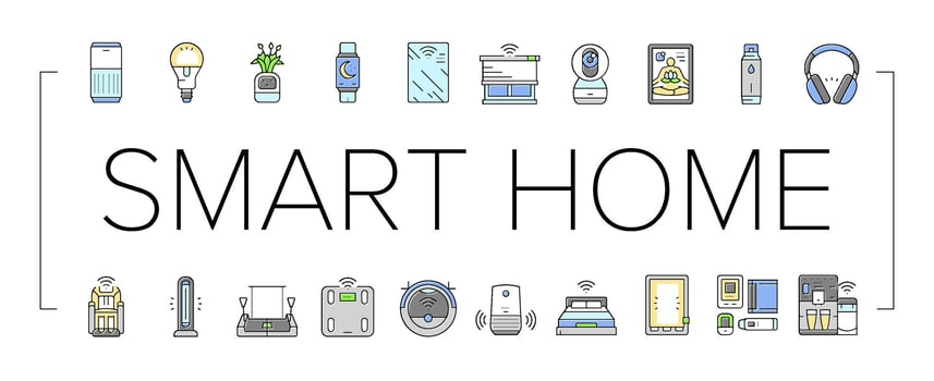 smart home wellness automation icons set item vector