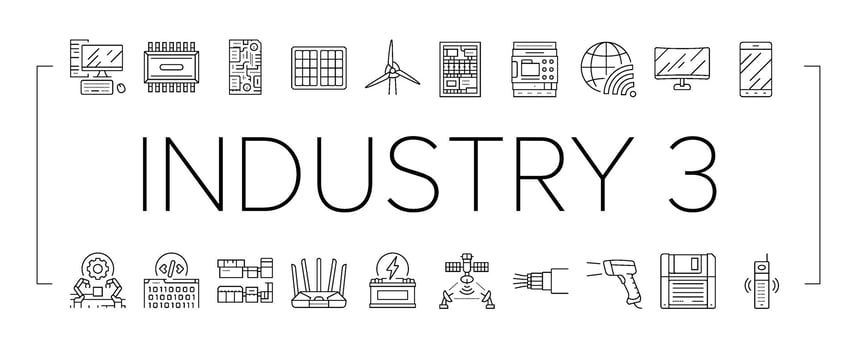 industry 3 cybernetics sensors icons set item vector