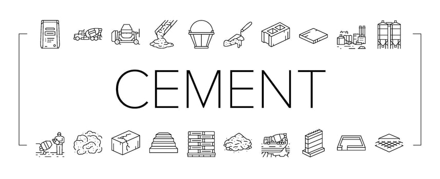 cement concrete construction icons set vector