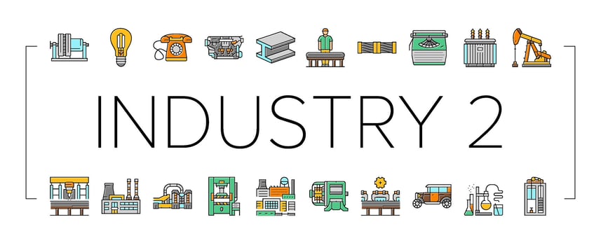 industry 2 automation robotics icons set object vector