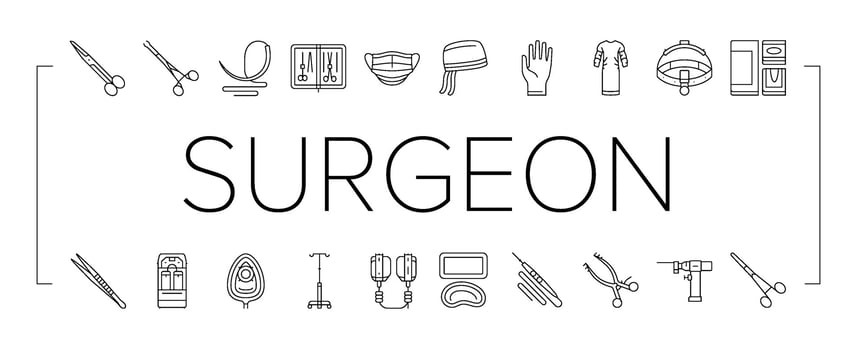surgeon accessories scalpel icons sign vector