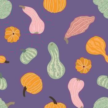 Colorful pumpkins and gourds pattern vector