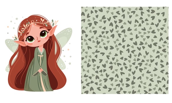 Fairy girl with a heart pattern background vector