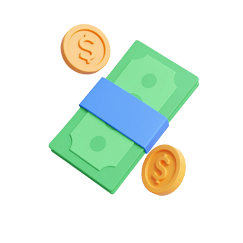 Stack of paper currency and coins isolated on transparent background png