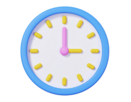 Simple blue cartoon wall clock showing the time on transparent background png