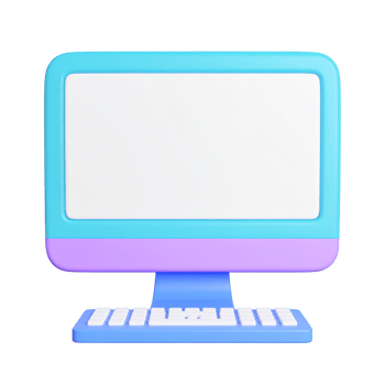 Charming cartoon computer setup with keyboard on transparent background png