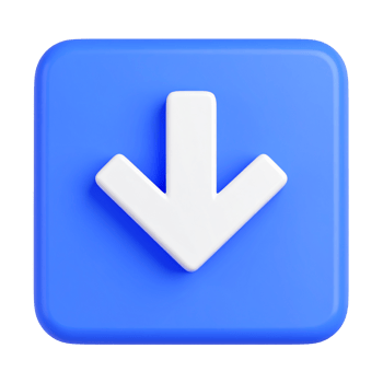 Blue download button with white arrow pointing down on transparent background png