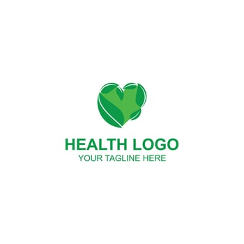 Green Health Logo with Heart and Leaf Symbol vector