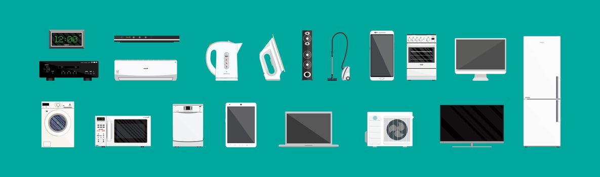 Variety of home appliances displayed together vector