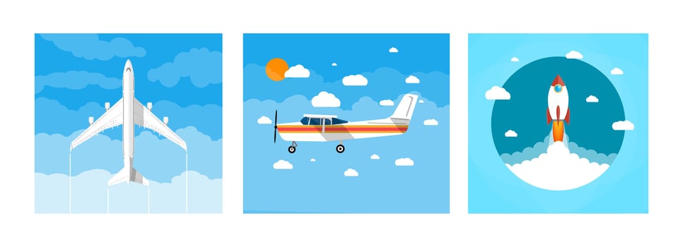 Airplane, aircraft, and rocket illustrations vector