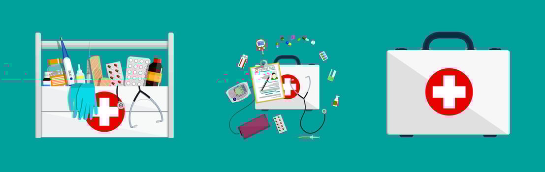 Various first aid kits and supplies vector