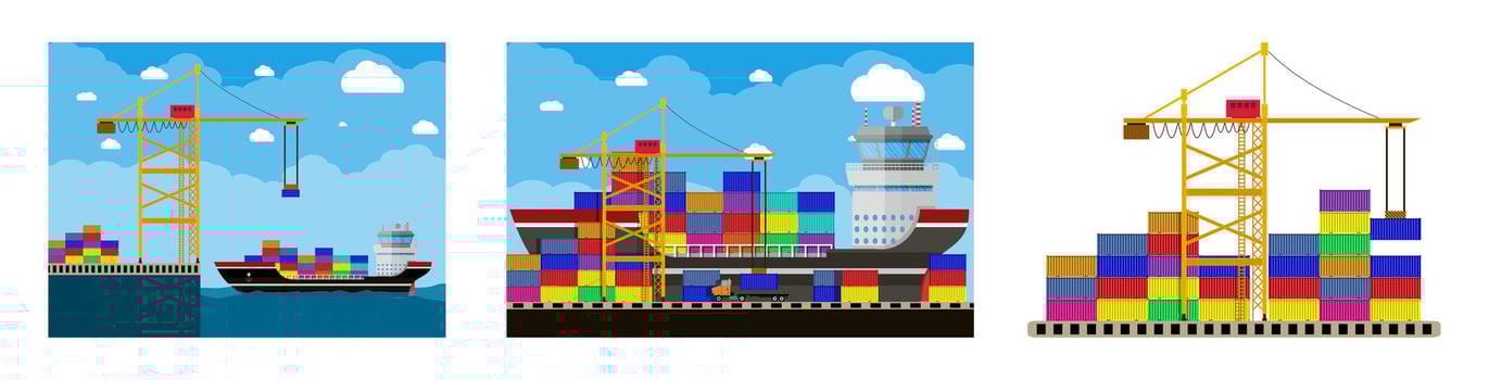 Shipping containers and cranes on dock vector