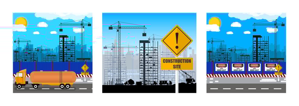 Construction site with trucks and cranes vector