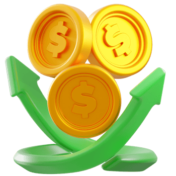 3D Render Coins and arrows indicating growth png