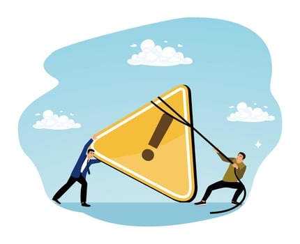 Two people lifting a warning sign vector