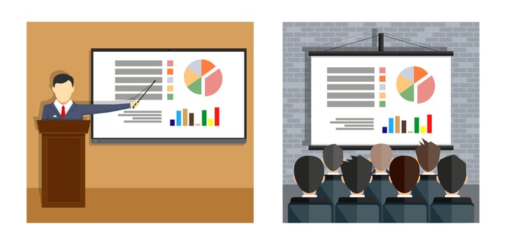 Presentation with speaker and audience vector