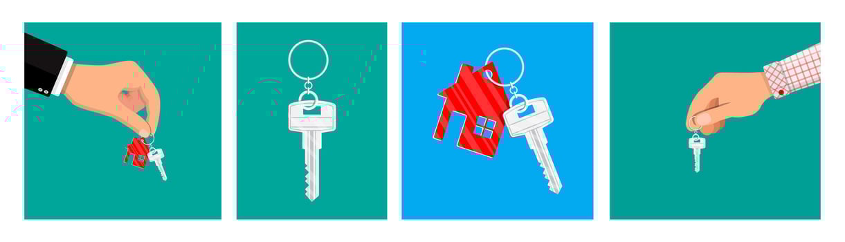 Hands exchanging house keys in illustration vector