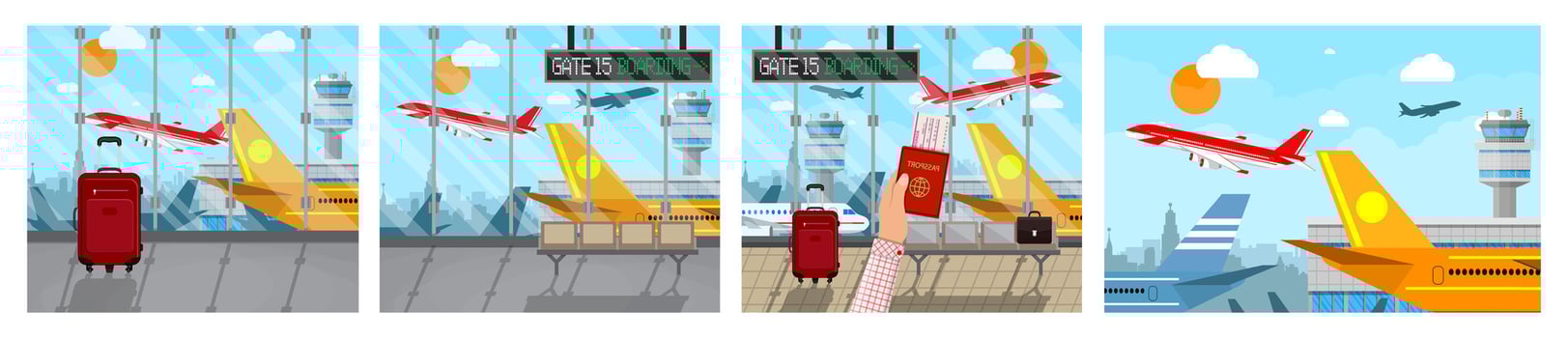 Airport scene with planes and luggage vector