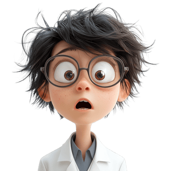 Surprised 3D Cartoon Female Scientist with Glasses and Messy Hair on Transparent Background png