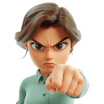 3D Angry Woman Pointing Finger with Intense Expression on Transparent Background png