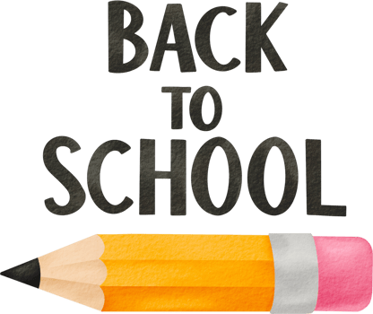 Watercolor back to school text with pencil png
