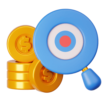 3D Render Bullseye Target with Coins png