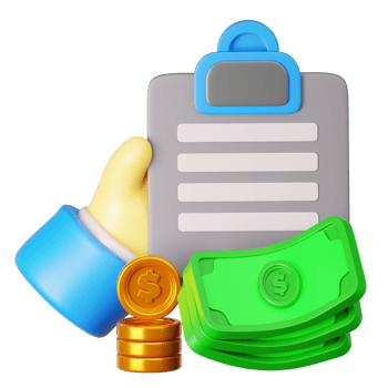 3D Render Money Clipboard with Coins png