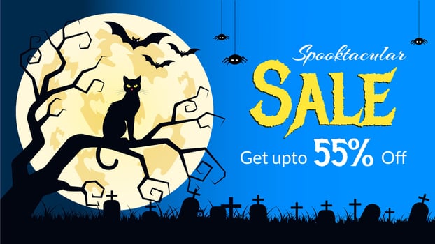 Halloween sale with cat and moon vector