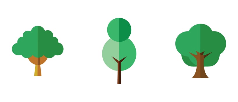 Three stylized green trees with brown trunks on a white background vector