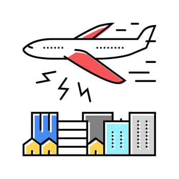 airplane flying above, causing noise pollution color icon piece vector