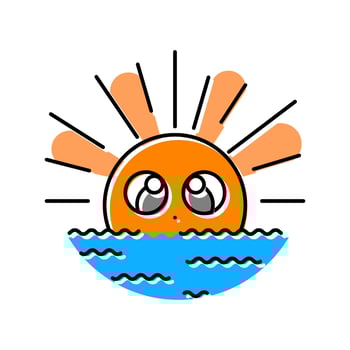 shy cute sun character color icon object vector