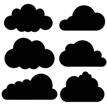 Collection of six black cloud silhouettes on a white background vector