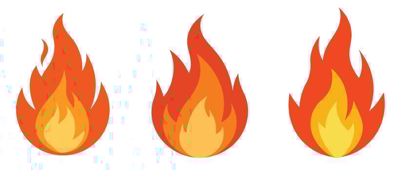 Three stylized cartoon flames in a row on a white background vector